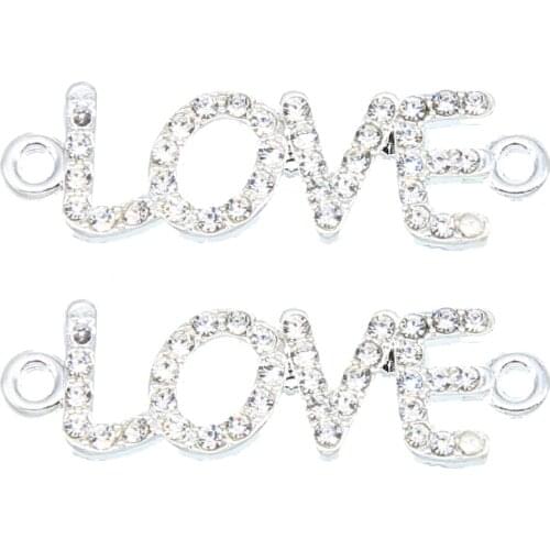 6pcs Antique Silver Plated 1-1 Love Crystal Connectors for Jewelry Making Bracelet Accessories DIY Handmade Findings 37*12*2mm