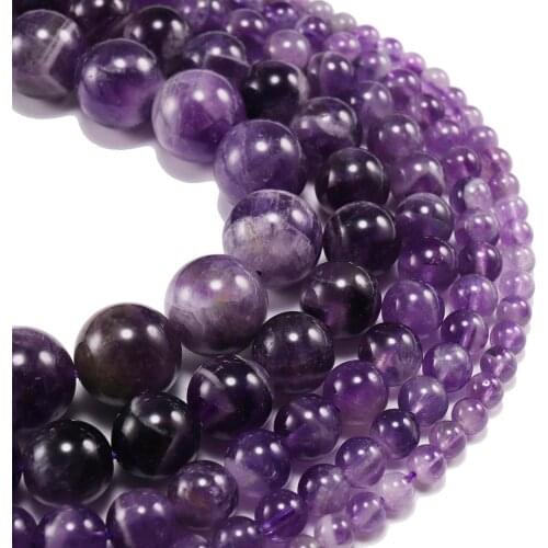6 8 10 12 mm Natural Dream Purple Amethystes Crystal Stone Round Beads Loose Spacer Bead For Jewelry Making Bracelet Accessories