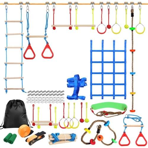 Children climbing equipment Ninja Rope Obstacle Training Equipment Kids Fun Slack Line Outdoor Childrens carabiner Swing