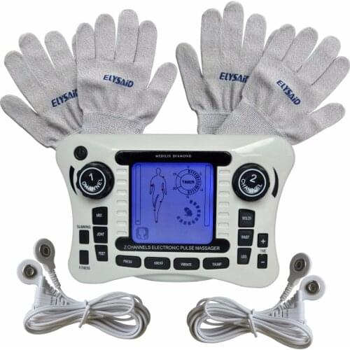 308B Dual Channel Electrical Nerve Stimulator Health Care Digital Pulse Body Massager With 2Paris Conductive Silver Fiber Glove
