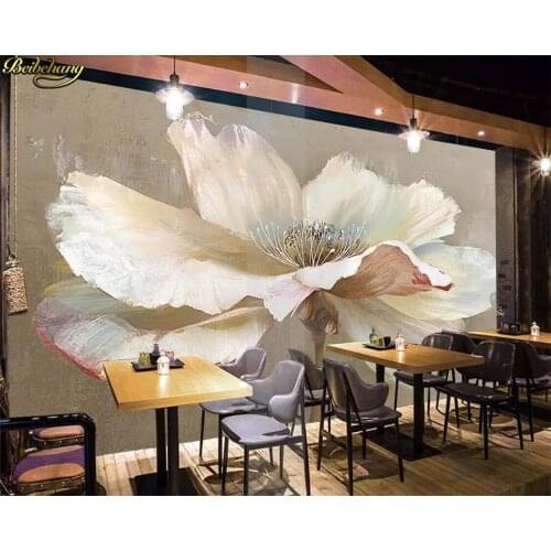 Beibehang Custom Photo Wallpaper Mural Freehand Simple White Flowers Oil Painting Background Wall Painting papel de parede 3d