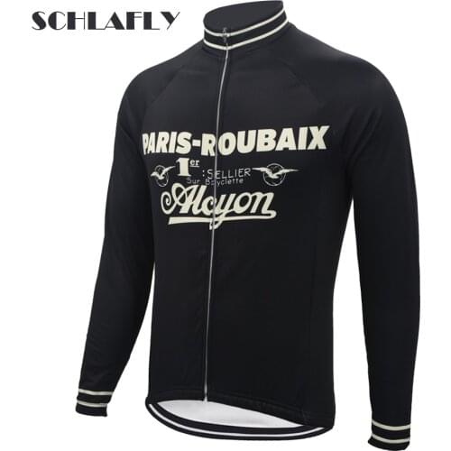 France paris-roubaix men black cycling jersery long sleeve retro bike winter fleece wool no fleece bicycle clothing schlafly