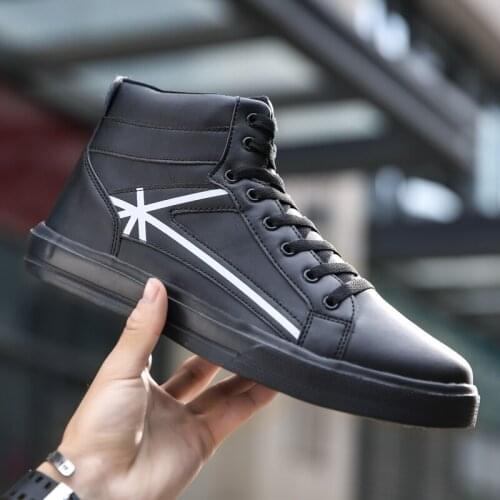 Hot Sale Men Casual Shoes High Top Fashion PU Red Men Simple Shoes Design Solid Tenacity White Sneakers Comfortable Big Size 48
