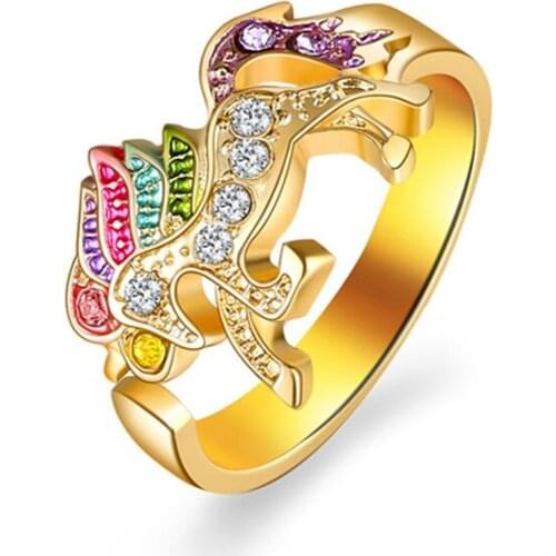 Cute Cartoon Temperament Unicorn Ring Female Models Adjustable Alloy Crystal Ring Jewelry Gifts Girls