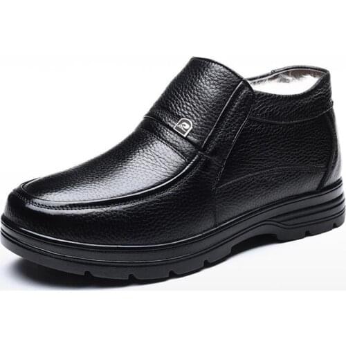 Large Size 38-48 Winetr Father Shoes Men Boots Comfort Warm Shoes Snow Boots Middle-aged Men Shoes Genuine Leather Boots