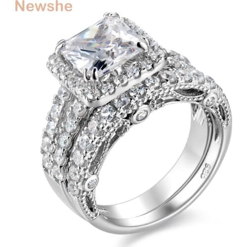 Newshe 2 Pcs Wedding Ring Set Classic Jewelry 2.8 Ct Princess Cut AAA CZ 925 Sterling Silver Engagement Rings For Women JR4887