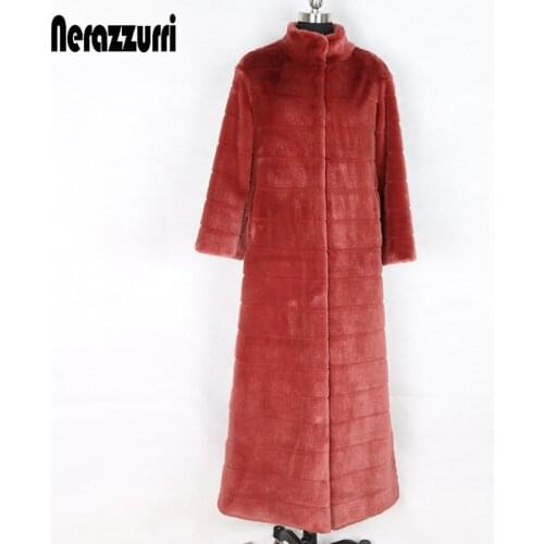 Nerazzurri Purple extra long faux fur coat women maxi stand collar masala plus size warm outerwear fake mink fur overcoat 5xl