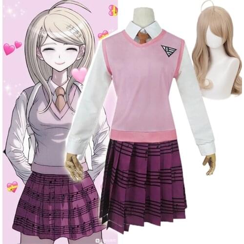 2021 New Danganronpa V3 COSPLAY Akamatsu kaede costume Womens uniform Anime Shirt / Vest / skirt / socks/Wigs JK school uniform