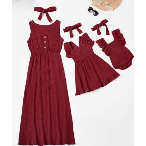 Summer New Family Matching Outfits Baby Girls Mom Mother Daughter Clothes Sling Dress Long Skirt Parent Child Wear Home Clothing
