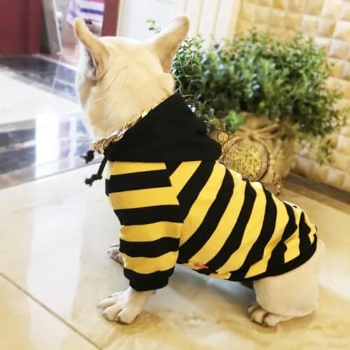 INS Autumn Winter Pet Dog Clothes yellow Striped Pet Dog Hoodie French Bulldog Clothing For Dogs Costume Pet Clothes For Dogs