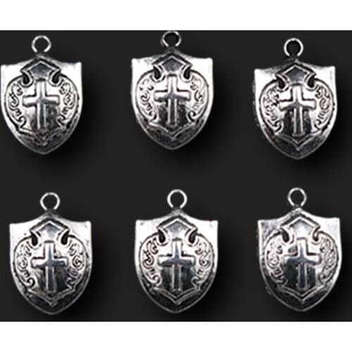 20pcs Silver Plated European Crusaders Shield Pendant Retro Necklace Bracelet Metal Accessories DIY Charms Jewelry Crafts Making