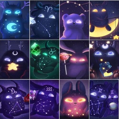 Full square kit set 5D diamond painting haft diamentowy Cuadros Cross stitch colour Mosaic animal Twelve constellations moon art
