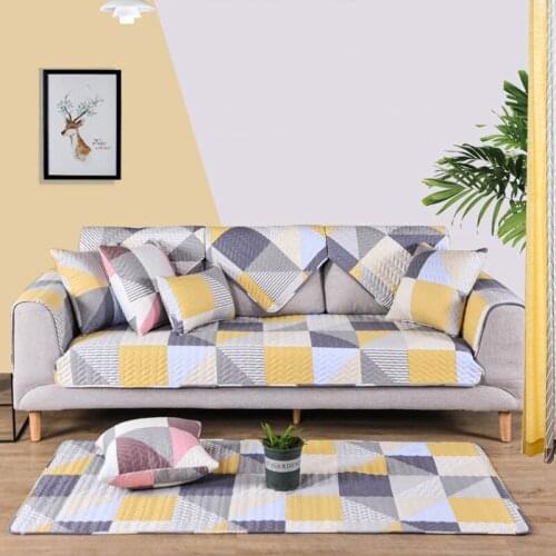 1pc Leather Sofa Cushion Fashion Geometric Printed Sofa Towel Universal Non-slip Cotton Plaid Armrest Backrest Towel