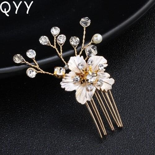 QYY Classic Flower Gold Colors Crystal Alloy Hair Combs Clips Wedding Hair Accessories Bride Bridesmaids Headpieces for Hairdo