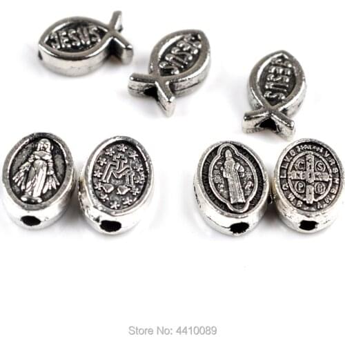 Catholic Metal Beads St Benedict JESUS Fish Our Lady of Grace Mary Rosary Accessory