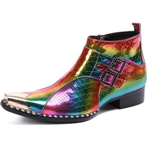 Luxury British Men Top Quality Genuine Leather Zip Boots Fashion Print Men Boots Zip Mix Color Mujer Bota Chelsea Booties 2021