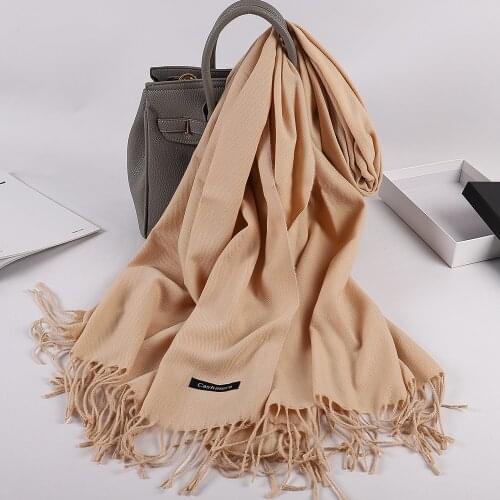 Luxury Solid Women Scarf Winter Cashmere Pashmina Shawls Warm Lady Blanket Wraps Bufanda Scarves Tassel Neck Echarpe 2021