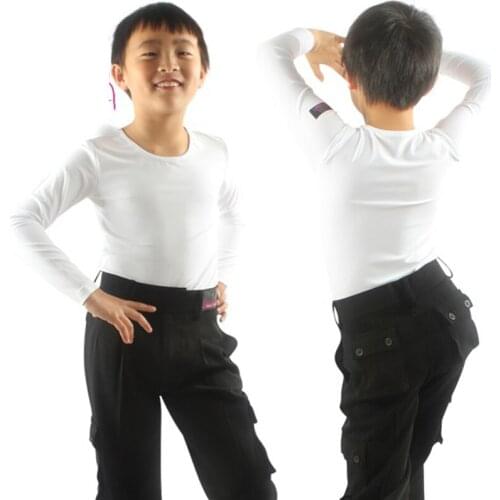 Boys Latin Dance Shirts Round Neck Long Sleeve Performance Clothes Salsa Tango Cha Cha Rumba Samba Kids Practice Wear DNV12085