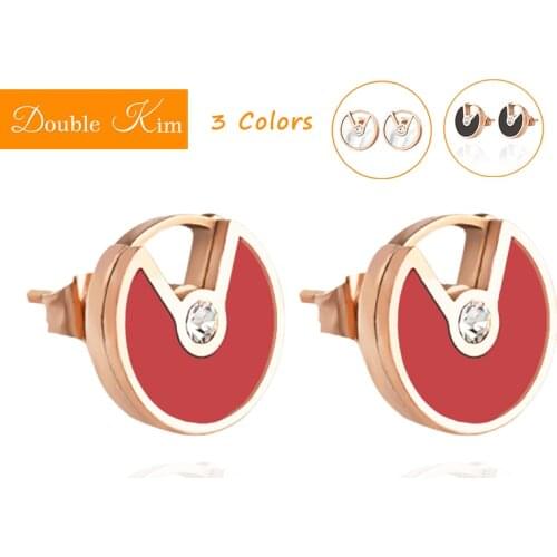 Flying Saucer Stud Earrings Rose Gold Titanium Stainless Steel Material Red White Black Fashion Trendy Jewelry Birthday Gift