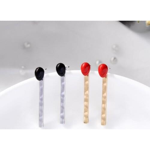 Korean Cute Simple Design Stud Earring For Women Black/Red Enamel Matches Earring Appointment Date Gift Jewelry Acceesory