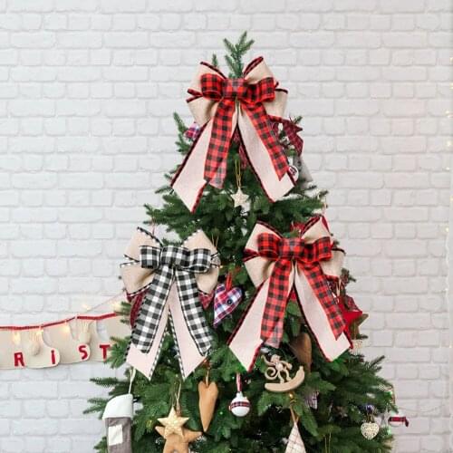 Unique Christmas Tree Top Decoration Grid Bow Tie Cloth Mesh Bowknot Home Festive Handcraft Pendant Accessories