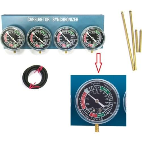 1 Set Universal Carburetor Vacuum Gauge Synchronizer Tool 4-Carb Set with Rubber Hose