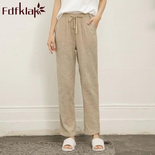 Fdfklak Womens Home Pants 2020 Summer New Linen Cotton Sleeping Clothes Pink Bottoms For Women Pajamas Pants Plus Size M-XXL