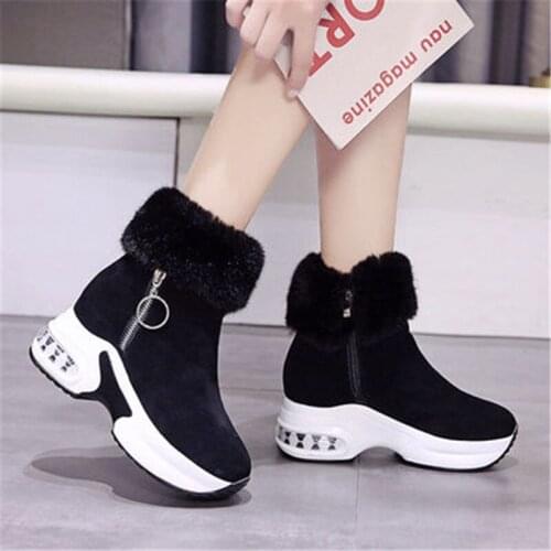 Women Snow Boots Winter Platform Side Zip Shoes Ankle Boots For Women Non-slip Keep Warm Wool Womens Sneakers Black Gray 35-40