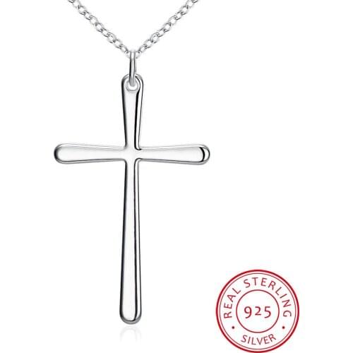 New Arrivals 925 Sterling Silver Long Cross Necklaces Pendant Hot Sale Pure Silver Statement Jewelry for Women Wedding