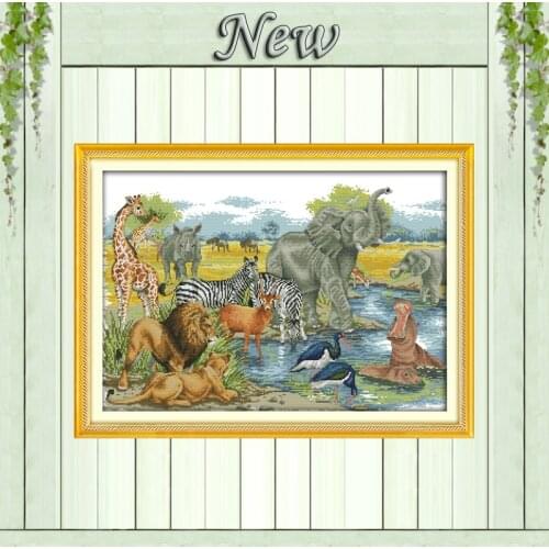 Animal World scenery elephant decor paintings counted print on canvas DMC 11CT 14CT kits Cross Stitch embroidery needlework Sets