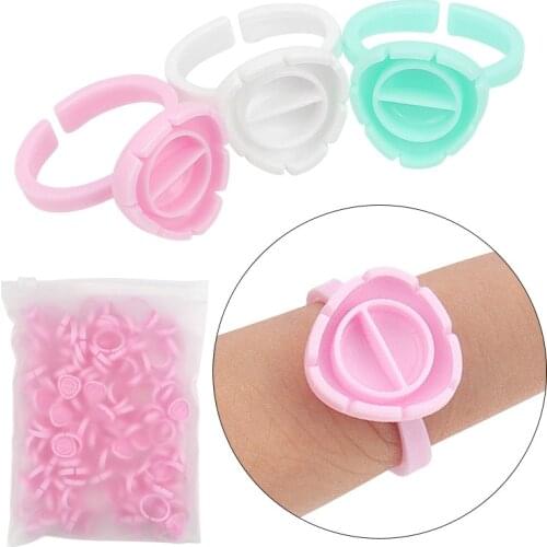 100 Pcs Disposable Tattoo Ink Glue Ring Cup Eyelashes Extension Tattoo Pigment Holder Pallet Makeup Nail Art Adhesibve Tool Kit