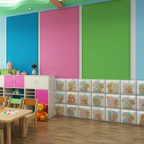 Cartoon Bear Numbers 3D Wall Sticker Self-adhesive Tatami Bed Headboards Kids Room Cute Decor Nursery Anti-collision Soft Bag