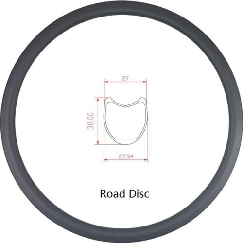 700c 30mm depth tubular U shape road disc brake carbon rim 27mm width 20 24 28 32 36 holes UD 3K 12K wheel