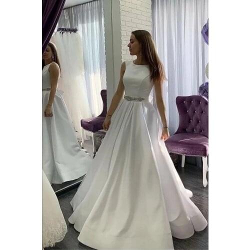 ANGELSBRIDEP High Neck Ball Gown Wedding Dress Robe De Mariee Fashion Crystal Sash Court Train Simple Design Formal Bride Dress