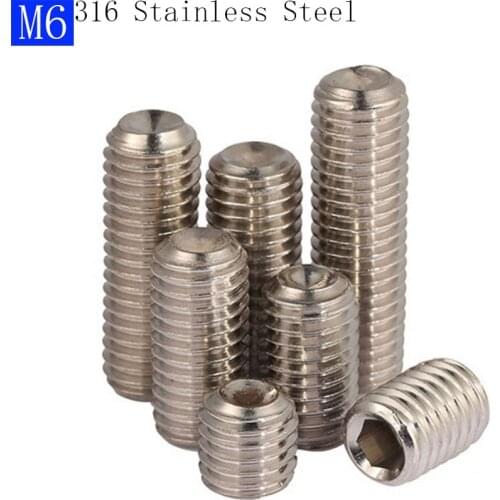 M6 - 1.0 316 Stainless Steel A4 Hex Socket Set Screws with Cup Point Grub Screws bolts DIN 916