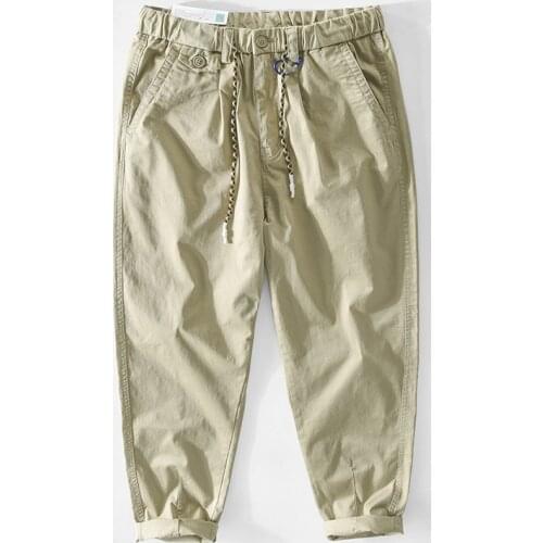 Z340 Spring Summer Casual Pants Men Simple Japan Style Handsome Wild Loose Solid Color Drawstring Elastic Waist Zipper Trousers