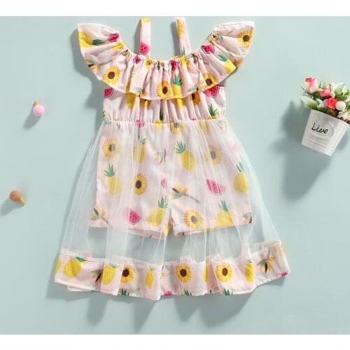 Summer Dress Toddler Baby Girls Causal flower print Детская Одежда Boat Neck Fly Sleeve Jumpsuit Playsuits Summer Pink 18M-6T