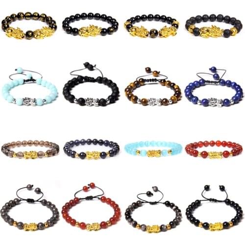 Elastic Braid Jewelry Handmade Bracelets Men Natural Agat Stone Bangle Women Pixiu Charm 8-12 mm Motte Beads Fengshui Bracelet
