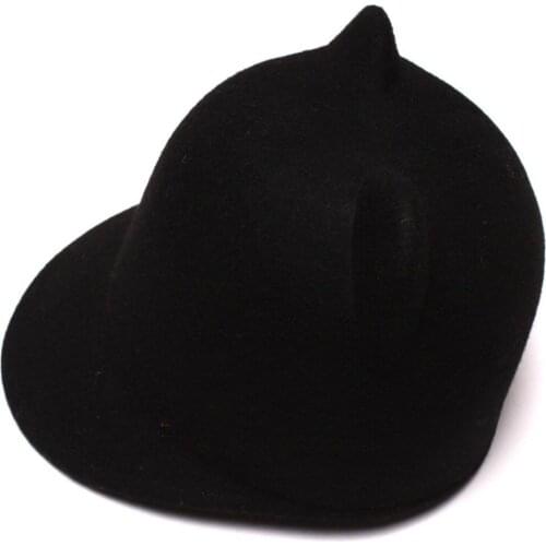100% Wool Girl Boy Child Fedoras hat With mickey cat ear Cap size 52-54CM For 3-10 Years KID