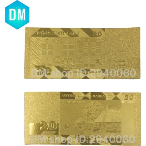Hot Sale 24k Gold Banknote Rare Latvia 20 Lat Edition Paper Money Gold Plated New Year Decor Gift 10pcs