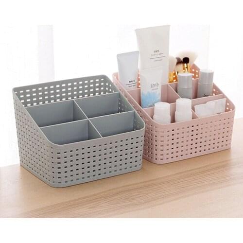Imitation Rattan Desktop Storage Basket Office Debris Storage Box Make Up Organizer Dressing Table Cosmetics Organizer Basket
