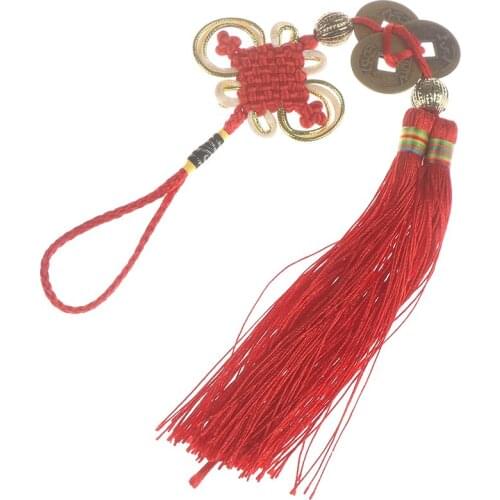 1pc Approx.32cm Long Chinese Feng Shui Coins Red Knot Pendants For Wealth Success Car Home Decor