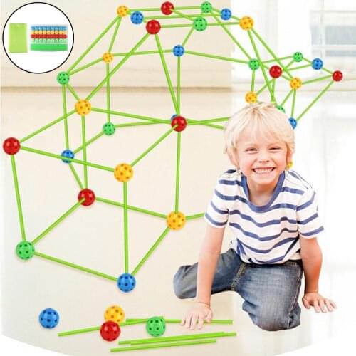 Construction Fort Building Kits for Kids DIY Building Fortress Castles Tunnels Play Tent House Toys Kit for Girls Boys