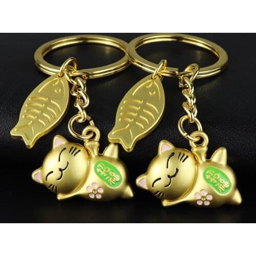 Cute Japan-Pet-Fortune-Cat Keychains Koi Fish Key Chain Letter-Animal Kitten Key Ring Car Pendant Bag Ornament Trinket