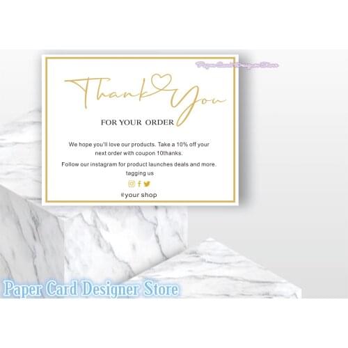 Customize Modern Business Thank You Thank You For Your Purchase Social CARDS Golden Thank You Card Thank You Package Insert