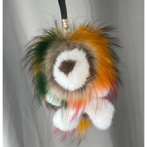 Mink Wool Simba Lion Bag Pendant Mink Real Fur Doll Luxury Keychain Fur Key Buckle Key Chains