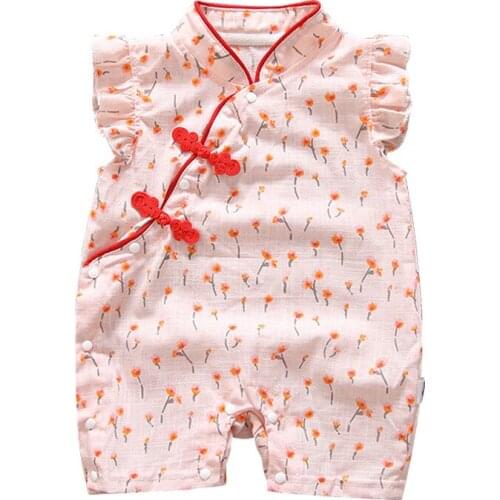 Baby Girls Clothes Chinese Style Newborn Summer Jumpsuit Infant Cotton Thin Shorts Sleeve Romper 0-24 Month
