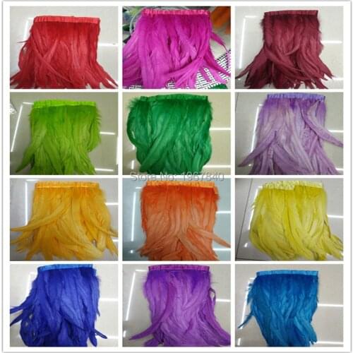 Wholesale 10 m Long 25-30CM width Dyed rooster feather decoration side band tail feather decoration wedding dress decoration