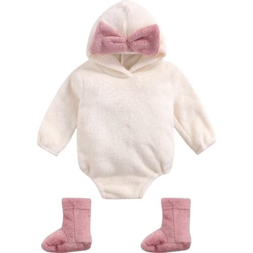 Autumn Winter Boys Girls Clothes Fur Hooded Fur Bodysuits Socks Casual Warm Outfits Newborn Sets Baby Clothing
