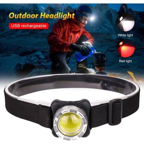 Outdoor red and white light COB headlight Portable USB rechargable LED fishing head lamp 3 modes Waterproof work camping light